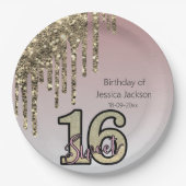 Blush Roze Rose Goud Zoet Zestien Papieren Bordje (Voorkant)