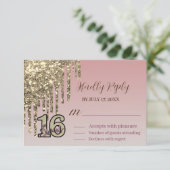 Blush Roze Rose Goud Zoet Zestien RSVP Kaartje (Staand voorkant)