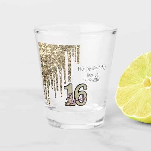 Blush Roze Rose Goud Zoet Zestien Shot Glas (Voorkant)