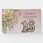 Blush Roze Rose Goud Zoet Zestien Spandoek (Horizontaal)