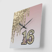 Blush Roze Rose Goud Zoet Zestien Vierkante Klok (Hoek)