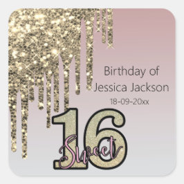 Blush Roze Rose Goud Zoet Zestien Vierkante Sticker