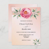 Blush roze rose gouden bloemen bruiloft uitnodigin briefkaart (Voorkant / Achterkant)