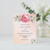 Blush roze rose gouden bloemen bruiloft uitnodigin briefkaart (Staand voorkant)