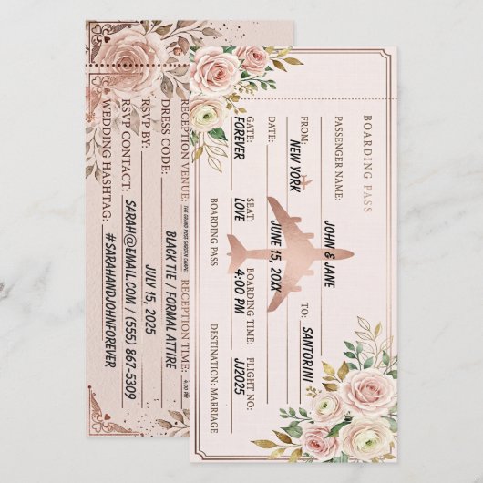 Blush Roze & Rosé Gouden instapkaart save the date (Voorkant / Achterkant)