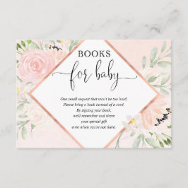 Blush roze rose gouden meisje baby shower boek aan informatiekaartje