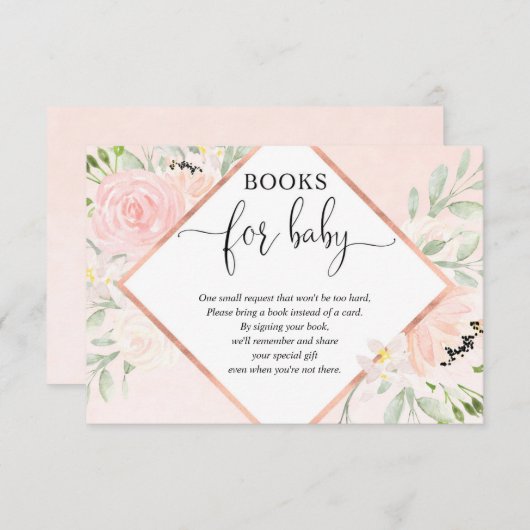 Blush roze rose gouden meisje baby shower boek aan informatiekaartje (Voorkant / Achterkant)