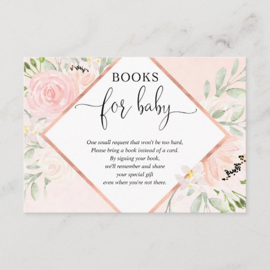 Blush roze rose gouden meisje baby shower boek aan informatiekaartje (Voorkant)