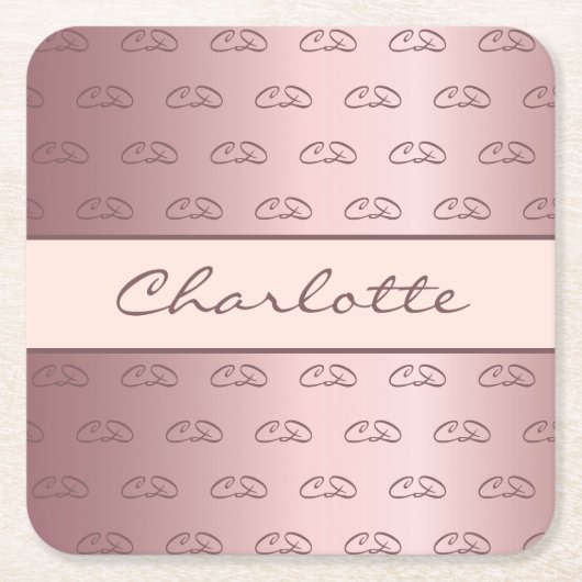 Blush roze rose gouden monogram initialen naam chi kartonnen onderzetters (Voorkant)