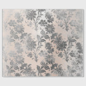 Blush Roze Rose Grijs Bloemen Poeder Grungy Damask Cadeaupapier (Vlak)