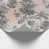 Blush Roze Rose Grijs Bloemen Poeder Grungy Damask Cadeaupapier (Hoek)