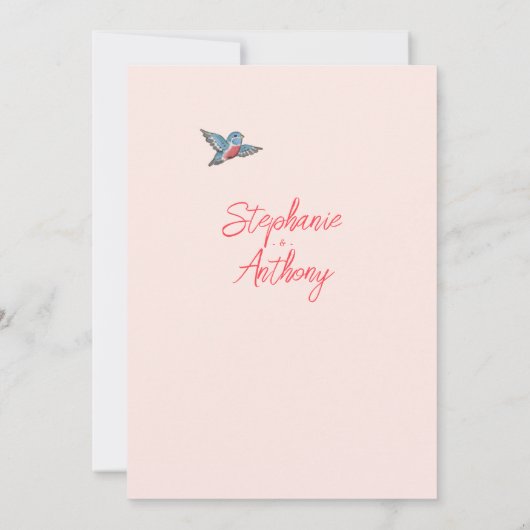 Blush Roze Rose & Liefde Vogel Pastel Border Bruil Kaart (Achterkant)