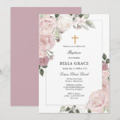 Blush Roze Rose Rustic Floral Baptism Uitnodiging (Voorkant / Achterkant)