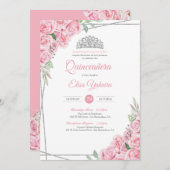 Blush Roze Rose Silver Diamond Tiara Quinceanera Kaart (Voorkant / Achterkant)