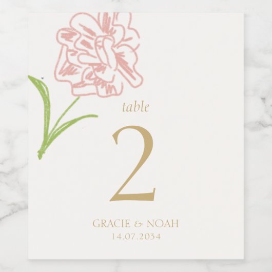 Blush Roze Rose Trouwtafel Nummer Wijn Etiket (Enkel label)