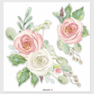 Blush Roze Rose Waterverf Floral w Foliage Sticker
