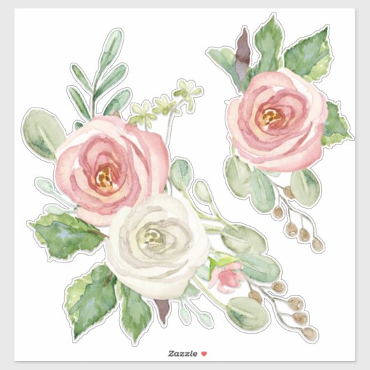 Blush Roze Rose Waterverf Floral w Foliage Sticker (Vel)
