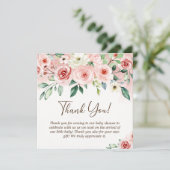 Blush Roze Rose Waterverf Meisje Baby shower Bedankkaart (Staand voorkant)