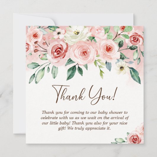 Blush Roze Rose Waterverf Meisje Baby shower Bedankkaart (Voorkant)