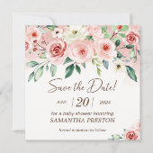 Blush Roze Rose Waterverf Meisje Baby shower Save The Date (Voorkant)