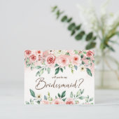 Blush Roze Rose Waterverf Wees mijn bruidsmeisje b Kaart (Staand voorkant)