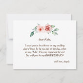 Blush Roze Rose Waterverf Wees mijn bruidsmeisje b Kaart (Achterkant)