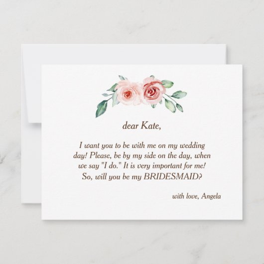 Blush Roze Rose Waterverf Wees mijn bruidsmeisje b Kaart (Achterkant)
