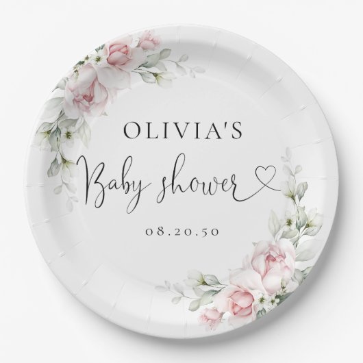 Blush Roze Roses Baby shower Papier Bord (Voorkant)
