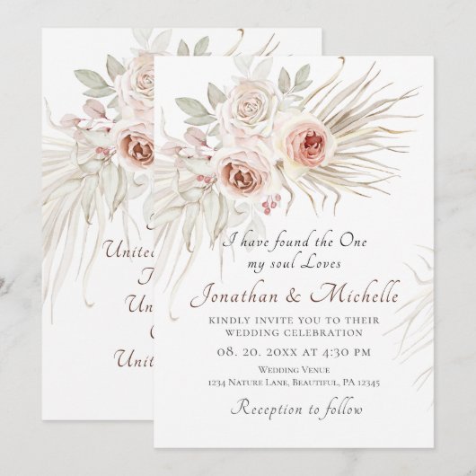 Blush roze Roses Boho Floral Christelijk bruiloft Kaart (Voorkant / Achterkant)