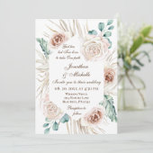Blush roze Roses Boho Floral Christelijk bruiloft Kaart (Staand voorkant)