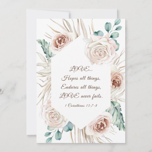 Blush roze Roses Boho Floral Christelijk bruiloft Kaart (Achterkant)