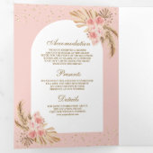 Blush roze Roses Boho Pampas Grass Pumpkin Weddens Drieluik Uitnodiging (Binnenzijde eerst)