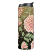 *~* Blush roze ROSES Gold Glitter Floral Thermosbeker (Gedraaid links)