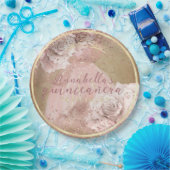 Blush roze roses Gold Quinceañera op perkament Papieren Bordje (Feest)