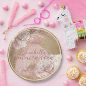 Blush roze roses Gold Quinceañera op perkament Papieren Bordje (Feest)