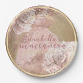 Blush roze roses Gold Quinceañera op perkament Papieren Bordje (Voorkant)