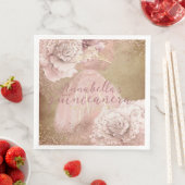 Blush roze roses Gold Quinceañera op perkament Servet (Insitu)