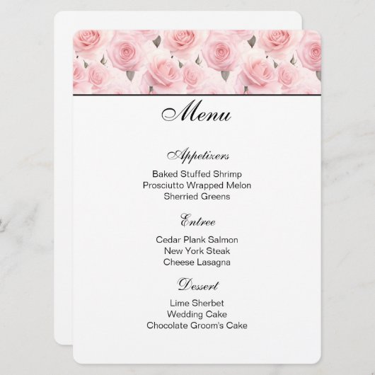 Blush Roze Roses Menu Kaart (Voorkant / Achterkant)