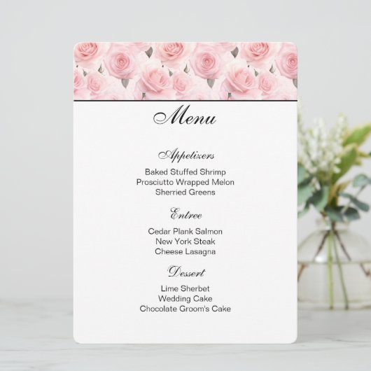 Blush Roze Roses Menu Kaart (Staand voorkant)