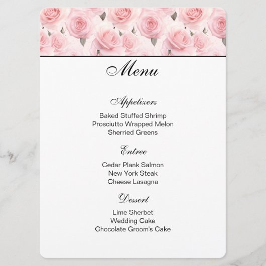 Blush Roze Roses Menu Kaart (Voorkant)