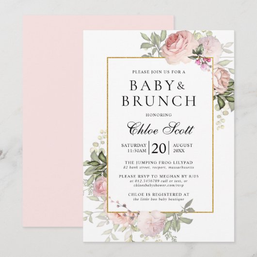Blush Roze roze Baby shower voor meubilair Kaart (Voorkant / Achterkant)