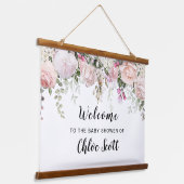 Blush roze roze Baby shower Welkom Hangend Wandkleed (Gebogen)