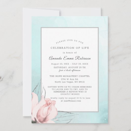 Blush roze roze blauwe Waterverf Bedankkaart (Voorkant)