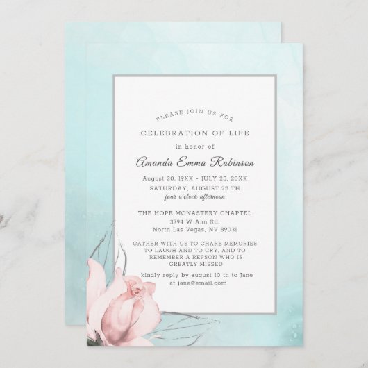 Blush roze roze blauwe Waterverf Bedankkaart (Voorkant / Achterkant)