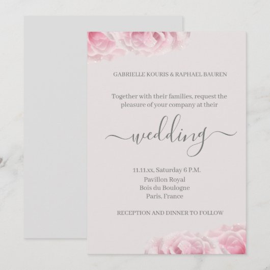 Blush roze roze bleekgrijze legant bruiloft kaart (Voorkant / Achterkant)