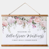 Blush roze roze bloem Eerste communiqué Welkomstve Hangend Wandkleed (Voorkant)