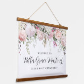 Blush roze roze bloem Eerste communiqué Welkomstve Hangend Wandkleed (Gebogen)