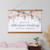 Blush roze roze bloem Eerste communiqué Welkomstve Hangend Wandkleed (Slaapkamer)
