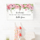 Blush roze roze bloem Eerste communiqué Welkomstve Spandoek (Insitu)