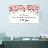 Blush roze roze bloem Eerste communiqué Welkomstve Spandoek (Beurs)